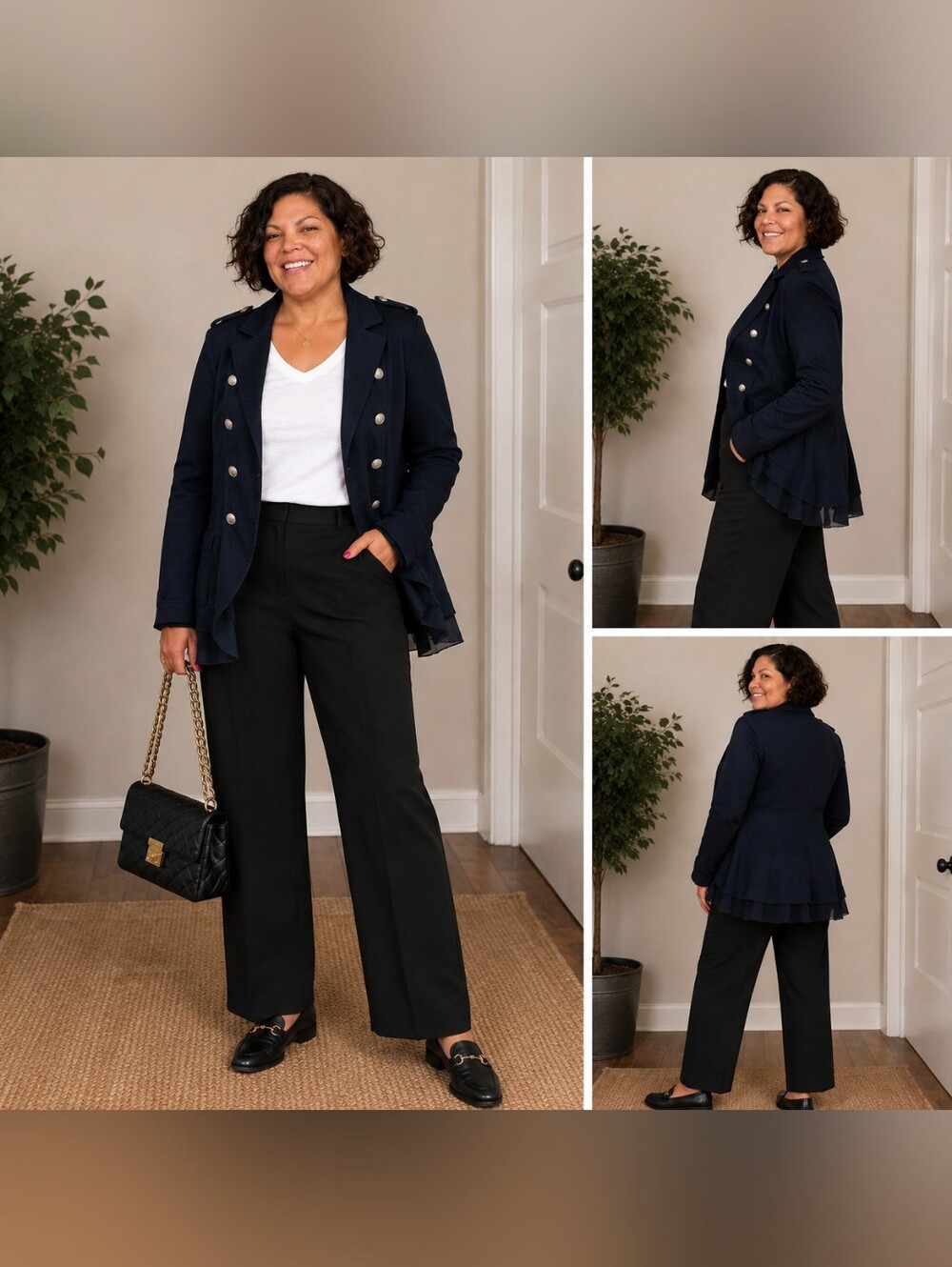 Chico's Navy Blue Military-Style Blazer with Silver Buttons